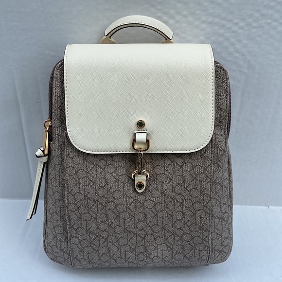 New Calvin Klein almond/wht Women’s Backpack - Picture 1 of 10